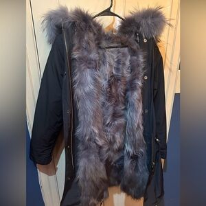 Black and Grey Fox Fur Parka
